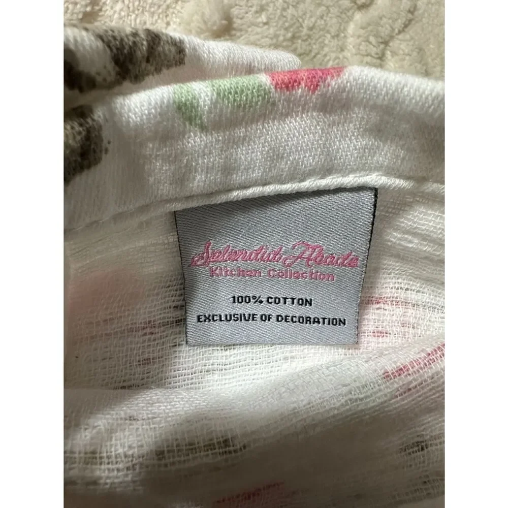 SA Easter Bunny Floral White Pink Muslin Cotton Tea Kitchen Towels Set of 3